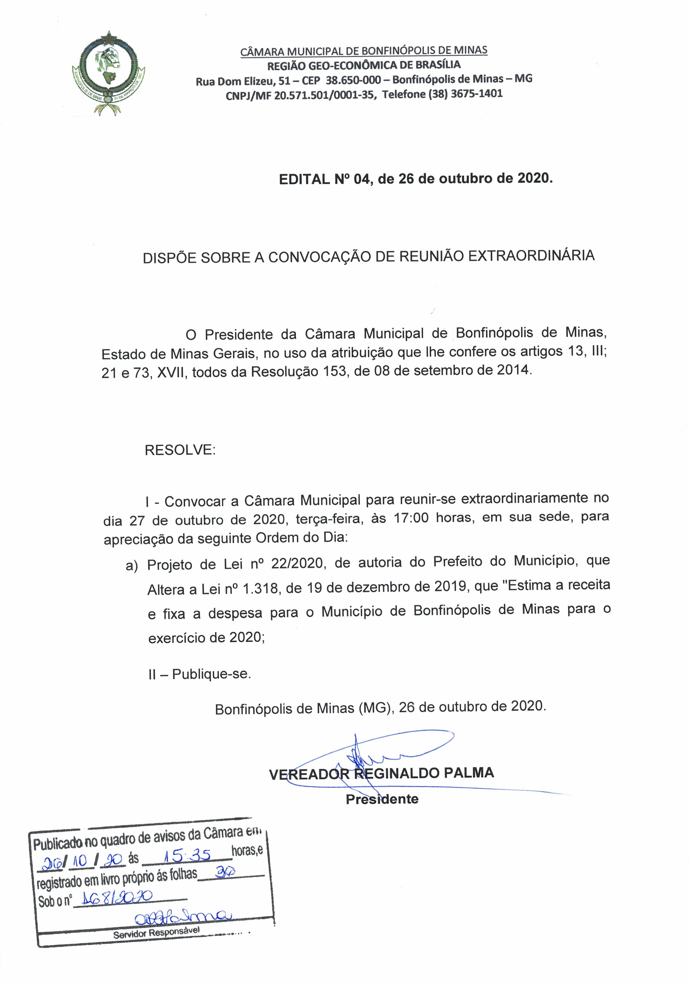 Edital nº 4 de 26 de Outubro de 2020